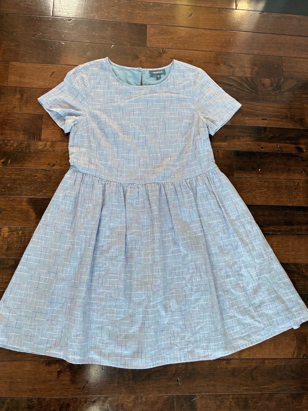 Modcloth Chambray Rainbow Stitched Dress Pockets Short Sleeve Cotton Size S - Picture 2 of 10